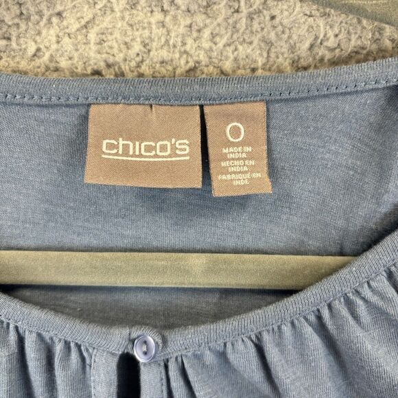 Chicos Embroidered Top Small Boho Beachy Bell Sleeve Keyhole Sequin Shirt Size 0 - Picture 4 of 8